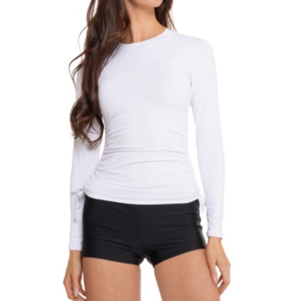 NWT Kyodan Ruched Sun Swim Quick Dry Rash Guard, White, S